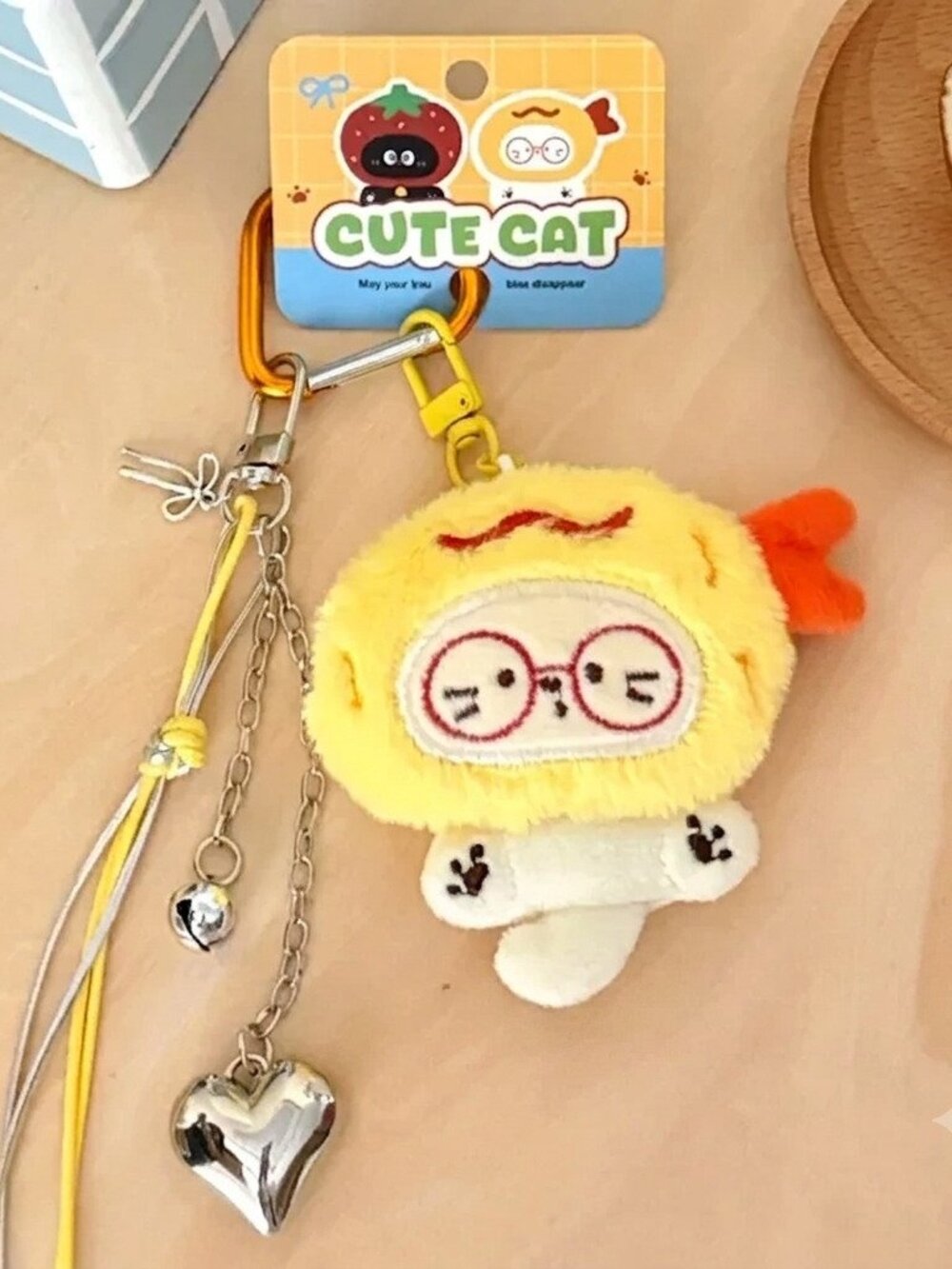3/$35 NWT Tengyi Cute Plush Cat Keychain Charm Shrimp Backpack Pendant Yellow